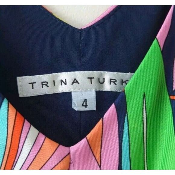 Trina Turk Palm Tropical Stretch Jersey V-Neck Knee Length‎ Retro Dress 4 - Picture 3 of 6